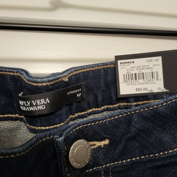 Simply Vera Vera Wang Straight Mid Rise Women's Jeans 16P Petite Short NWT - Picture 6 of 11